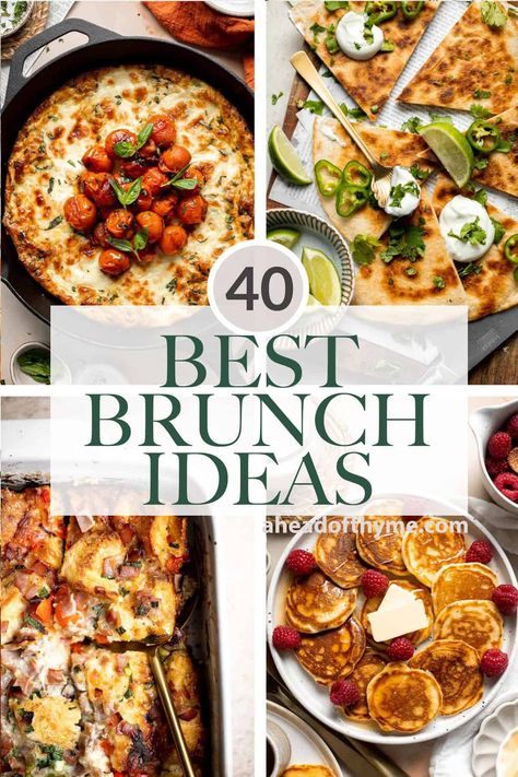 An epic brunch spread is my favorite way to start the day on a slow weekend morning. We are sharing over 40 best brunch ideas including classic breakfast staples like pancakes and scrambled eggs, to more modern recipes like avocado toast and buddha bowls, to sweet treats like French toast and cinnamon rolls. And if you're looking for vegetarian, gluten-free, or kid-friendly options, we've got a brunch recipe for you too. | aheadofthyme.com #brunchideas #brunchrecipes #brunchmen via @aheadofthyme Brunch Ideas With Sausage, Cinnamon Roll Brunch Ideas, Breakfast Ideas For Brunch Party, Easy Brunch Ideas For Two, Delicious Brunch Ideas, Lox Brunch Ideas, Brunch Ideas For 4 People, Home Made Brunch Ideas, Brunch Ideas Decoration Table Party