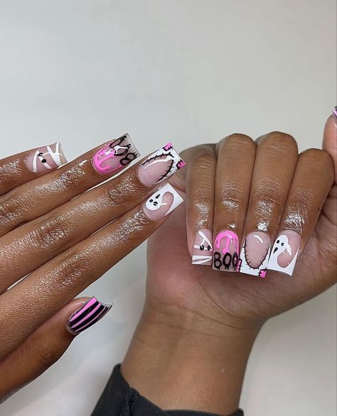 Halloween Acrylic Nails, French Tip Nail Designs, Hard Nails, Duck Nails, Colored Acrylic Nails, Girly Acrylic Nails, French Tip Acrylic Nails, Short Square Acrylic Nails, Acrylic Nails Coffin Pink