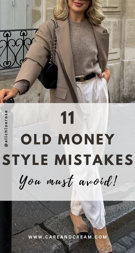 Discover the 11 old money style mistakes you must avoid to perfect your old money look. From common fashion mistakes to style tips, enhance your old money aesthetic by learning what styling mistakes to avoid. Elevate your wardrobe with timeless elegance today! Fashion Mistakes Woman, Effortlessly Chic Outfits, Fashion Fail, Fashion Aesthetics, Old Money Style, Look Older, Aesthetic Women, Fashion Hub, Elegantes Outfit