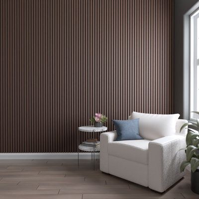 Elevate your space with our noise canceling acoustic slat wall panels. A solid MDF foundation wrapped in the richness of real wood veneer, these wall panels offer real wood aesthetics while providing longevity and greater durability than real wood. Attached to a felt-like backing to reduce noise, these panels give any room a calming and relaxed atmosphere while also creating a modernized look. Allowing installation to be quick and easy, making for the perfect DIY project. Color: Ebony Premium | Ekena Millwork Acoustic Noise Cancelling Concave Slat Wall Panel 11"W x 94 1 / 2"H (2 Pack), Wood in Brown / Green / White | 94.5 H x 11 W in | Wayfair Acoustic Slat Wall, Slat Wall Panel, Acoustic Wall Panels, Acoustic Wall, Wood Panel Walls, Slat Wall, Acoustic Panels, Ship Lap Walls, Wood Slats