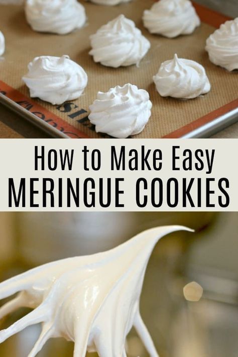 How to make easy meringue cookies! These are so easy to make with these step-by-step instructions. All you need is egg whites, cream of tartar, a pinch of salt and sugar. #fluffy #meringue #easydessert #lowcal #diet #25calories #sweettooth #french #bake # Easy Meringue Cookies, Meringue Cookies Recipe, Easy Meringues, Meringue Cookie Recipe, Baked Meringue, Princess Pinky Girl, Pinky Girl, Meringue Recipe, Meringue Cookies