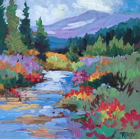 Laura Reilly, Painting Wildflowers, Colorful Landscape Paintings, Painting Landscapes, Colorado Landscape, Painting Styles, Arte Indie, Mountain Landscape Painting, Watercolor Landscapes