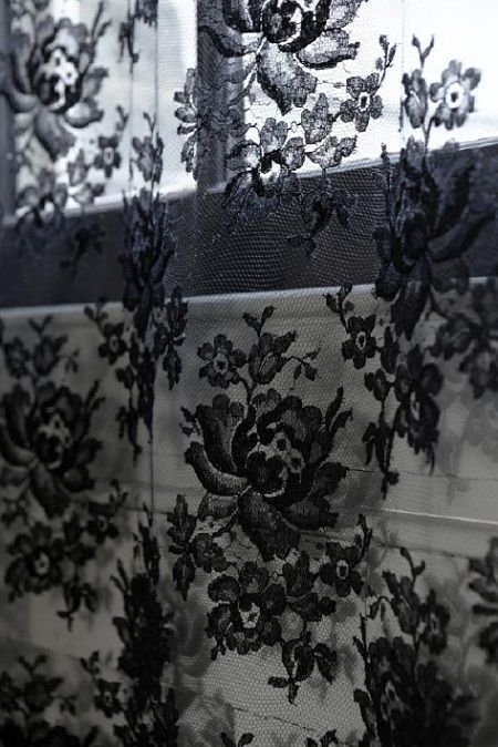 curtains Black Rose Decor, Cellar Window, Black Cottage, Gothic Interior, Black Lace Fabric, Lace Curtain, Purple Wall, Drop Cloth Curtains, Curtains Ideas