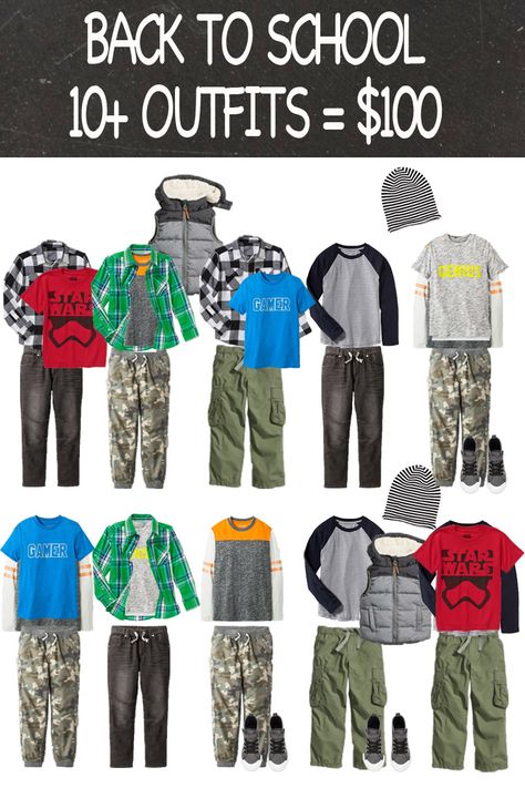 Back To School Wardrobe for Boys - Five Marigolds Boys Wardrobe Ideas, Boys Capsule Wardrobe, Middle School Outfits 7th Grade, School Outfits 7th Grade, 7th Grade Boys, Back To School Wardrobe, Middle School Outfits, Boys Style, Fall Capsule Wardrobe