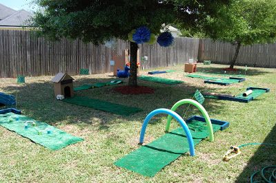 At Home Putt Putt Course, Pumpkin Putt Putt, Diy Putt Putt, Backyard Games Diy, Mini Golf Party, Mini Putt, Golf Theme Party, Putt Putt Golf, Diy Yard Games