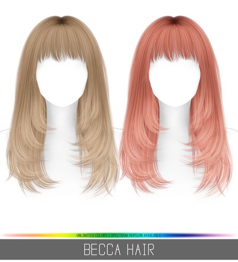 — simpliciaty-cc: BECCA HAIR 🍓 90’s inspired... Layered Hairstyle With Bangs, Gyaru Hair, Hairstyle With Bangs, The Sims 4 Cabelos, Sims 4 Cas Mods, Mod Hair, Sims Packs, Y2k Hair, Pelo Sims