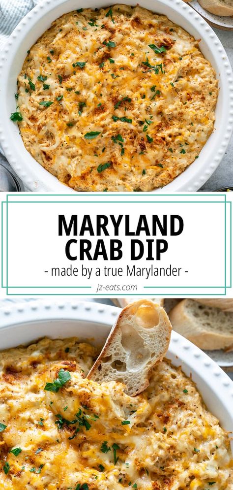 Best Maryland Crab Dip (Hot Crab Dip) Maryland Crab Dip Recipe, Maryland Crab Dip, Crab Dip Recipe, Yummy Food Recipes, Awesome Appetizers, Hot Crab Dip, Crab Meat Recipes, Crab Dishes, Dip Sauce