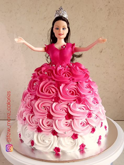 Customised Barbie doll cake for client. Barbie Cake Design Ideas, Doll Cake Design Simple, Doll Cakes Ideas Princess, Barbie Doll Cake Ideas, Cartoon Cakes For Kids, Barbie Cake Design, Doll Cake Design, Baby Doll Cake, Barbie Cake Designs