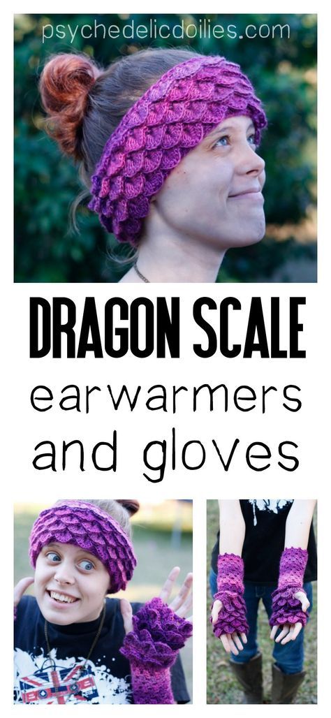 FREE crochet pattern -Dragon Scale Ear Warmers using the crocodile stitch. Knitting Gloves Pattern, Crochet Headband Free, Stitch Ears, Crocodile Stitch, Gloves Pattern, Bonnet Crochet, Crochet Ear Warmer, Crochet Dragon, Crochet Mittens