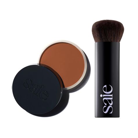 Saie Sun Melt Duo - The Big Brush - Soft, Multi-Use Liquid + Cream Makeup Brush With Synthetic Bristles Bundled With Sun Melt Bronzer in Tan Bronze - Buildable Cream Contour with Velvet Finish (1 oz) Saie Sun Melt, Cream Makeup Products, Wishlist Ideas, Cream Contour, Cream Makeup, Makeup Must Haves, Makeup Items, Christmas Wishlist, Makeup Brush