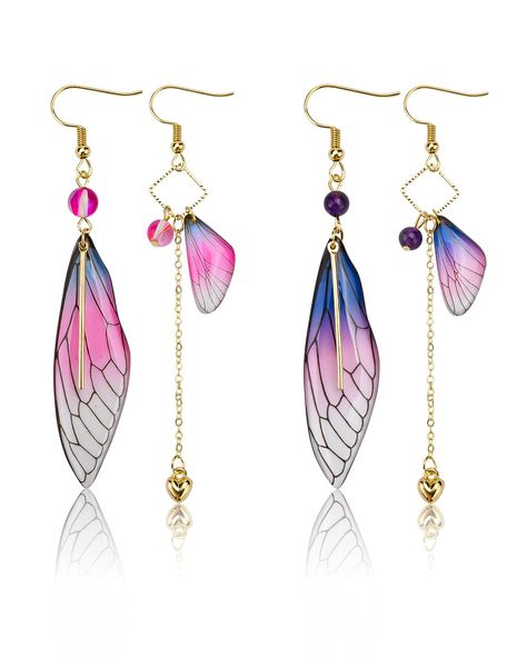 PRICES MAY VARY. You can get: 2 pairs of asymmetric earrings. Different colors bring you different moods. Style and Design: Cottagecore/fairycore/Nature/Fairy Grunge style. Material: Our butterfly wing earrings are composed of resin, alloy, rhinestones. 14K electroplating process, shiny and not easy to fade. Lightweight, can be worn for long periods of time without straining the ears and causing pain. FAIRY EARRINGS CRAFT: Our women's fairy wing earrings are beautifully crafted and feature uniqu Butterfly Resin Earrings, Asymmetrical Butterfly, Fairycore Nature, Butterfly Wings Earrings, Fairytale Jewelry, Fairy Wing Earrings, Nature Fairy, Asymmetric Earrings, Crystal Fairy