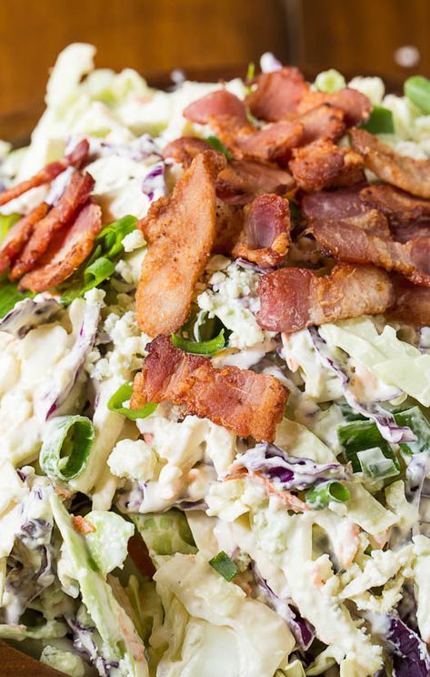 Blue Cheese-Bacon Colelsaw Blue Cheese Coleslaw, Low Carb Veggie, Blue Cheese Recipes, Spicy Southern Kitchen, Southern Kitchen, Yummy Meals, Cole Slaw, Slaw Recipes, Coleslaw Recipe