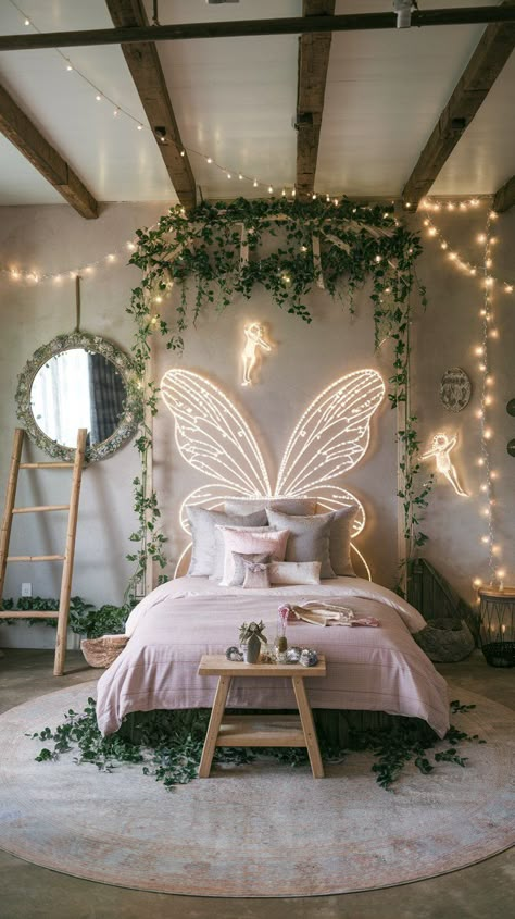 Design the bedroom of your dreams with these ultimate fairytale bedroom decor ideas, perfect for creating a princess-worthy space. Wild Bedroom Ideas, Princess Style Bedroom, Eucalyptus Bedroom Decor, Cute Boho Bedroom Ideas, Princess Theme Bedroom Ideas Daughters, Castle Inspired Bedroom, Diy Fairy Bedroom, Fairy Kids Room, Princess Tiana Room