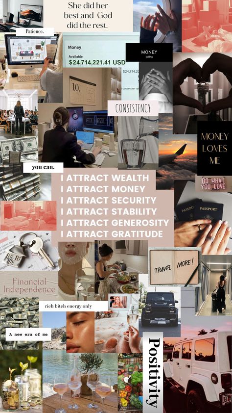 Attracting Money Manifestation Wallpaper Collage, Manifest Drawing Ideas, Manifestation Painting Ideas, Manifesting Aesthetic Wallpaper, Manifesting Collage, June Manifestation, Manifestation Board Ideas, Manifestation Collage, Positive Manifestation Wallpaper