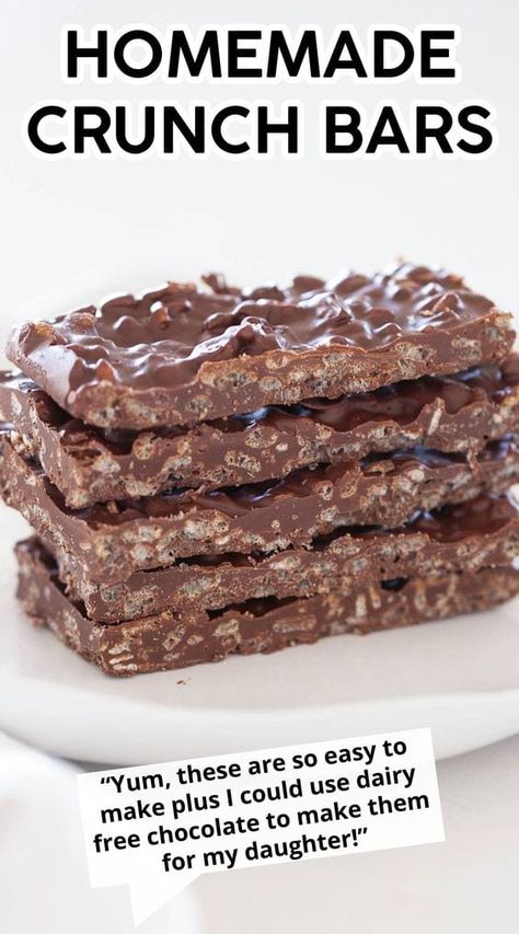 These homemade crunch bars taste better than store bought, are easy to make with only 3 ingredients and have the same crispy, chocolaty taste as your favorite candy bar! Sugarless Snacks, Theatre Snacks, Homemade Crunch Bars, Thm Chocolate, Thm Candy, Wholefood Plantbased, Healthy Movie Snacks, Homemade Candy Bars, Bars Gluten Free