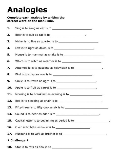 Word Analogy Worksheet, Esl Worksheets For Adults, Life Analogies, Cognitive Activities For Adults, Analogy Examples, Analogies Worksheet, Analogy Worksheet, High School Worksheets, Cognitive Worksheets