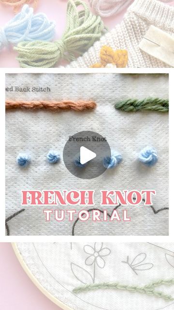 Samantha Bower on Instagram: "🌸🪡 French Knot Tutorial.  I use French knots alllll the time, mostly for the center of flowers!  Comment KIT if you need help finding my Sweater Stitch Sampler.🫶🏼  This is a preview - the sweater stitch sampler kit comes with more in-depth video tutorials! Let me know what stitch you want to see.⬇️  #embroidery #handembroidery #learnembroidery #babysweater #namesweater #embroideredclothing #diyembroidery #embroiderystitches #embroiderykit #beginnerembroidery #crafting #diycrafts #diycraft" How To Do A French Knot Embroidery Video, Hand Embroidery French Knots, French Knot Embroidery Tutorial, Embroidery French Knot Tutorials, French Knot Stitch Embroidery, French Knot Tutorial, Knot Tutorial, French Knot Stitch, French Knot Embroidery