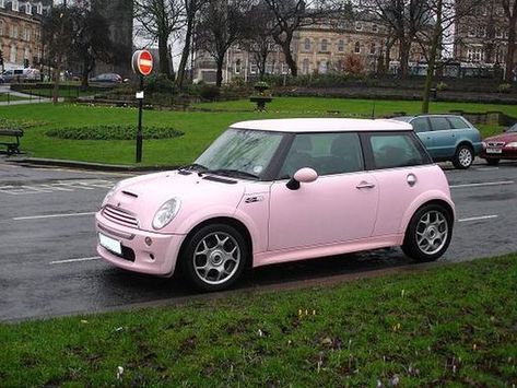 Pink Mini Cooper (First Car) FUN! Pink Mini Cooper, Pink Mini Coopers, Mini Cooper Custom, Pink Cars, Cooper Car, First Cars, Girly Car, Mini Coopers, Nissan 240sx