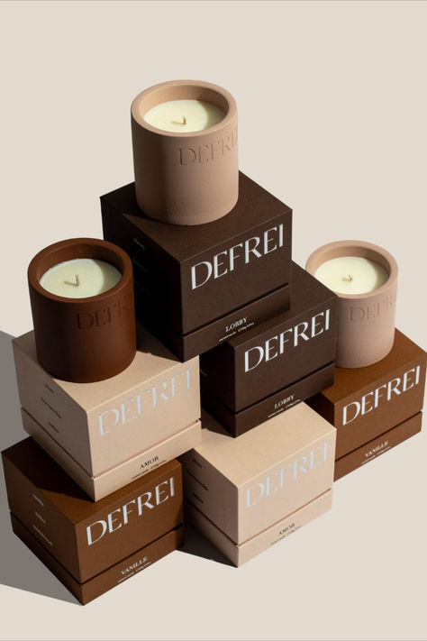 DEFREI, AMOR, VANILLE, LOBBY, TRIO plant based luxury scented candle, mindfulness candle, sustainable candle, concrete candle, concrete Luxury Eco Packaging, Minimalist Candle Packaging, Candles Display Ideas, Luxury Candle Packaging Design, Candles Packaging Ideas, Luxury Packaging Ideas, Boho Packaging, Candle Packaging Ideas, Scented Candles Packaging