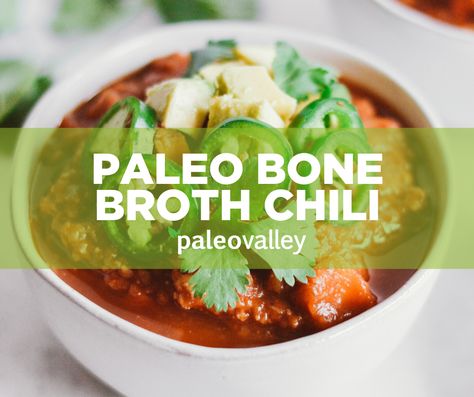 Paleovalley | Paleo Bone Broth Chili Recipe Collagen Bone Broth, Meat Soups, Paleo Chili, Gluten Free Soy Sauce, Food Low Carb, Bone Broth Recipe, Paleo Crockpot, Almond Meal, Protein Powder Recipes