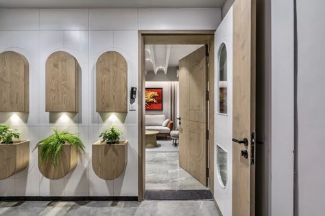 A Sophisticated and Contemporary Design that Seamlessly Integrates with Urban Lifestyle Entrance Designs For Home, Office Main Door Design, Apartment Flat Entrance Design, Indian Door Design, Vestibule Design, Entrance Design Ideas, Entrance Foyer Design, Entry Door Designs, Entrance Furniture