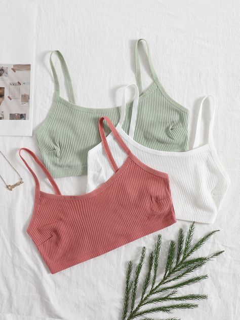 3pack Solid Rib Bra Set Comfy Bras Casual, Cute Bras Aesthetic, Women Bras, Comfy Bra, Bra Sets, Cute Bras, Cotton Bras, Bra Set