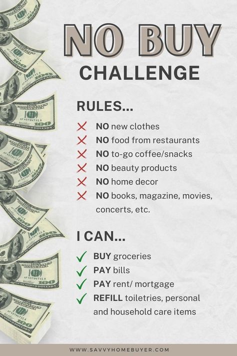 Things To Save Money For, No Buy Challenge Rules, No Buy Challenge, Faire Son Budget, Saving Money Chart, Saving Methods, No Buy, Money Chart, Money Saving Methods