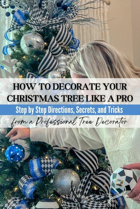 An inside look at the entire process and secrets for decorating a Christmas tree from a professional tree decorator! How To Decorate A Christmas Tree Step By Step, Decorating A Christmas Tree Like A Pro, Decorate Christmas Tree Like A Pro, Decorating A Christmas Tree, Decorate A Christmas Tree, Silver Spray, Pencil Trees, Christmas Tree Inspiration, Professional Decor