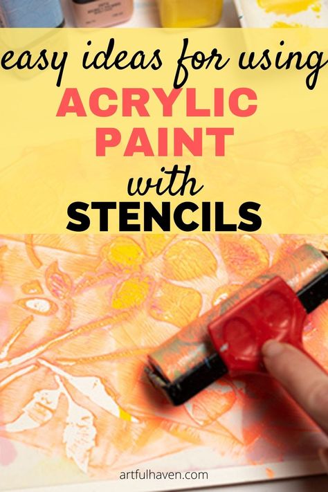 applying paint with a brayer and a stencil How To Paint With Stencils, Acrylic Journal Painting, Stencil Art Ideas Design, Art Journal Ideas For Beginners, Easy Art Journal Ideas, Painting With Stencils, Easy Art Journal, Journal Ideas For Beginners, Art Journal Ideas