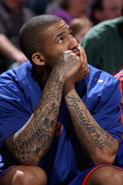 Wilson Chandler’s right hand depicts an eye of an angel with the words “All is Well” underneath. The symbolism behind the ink is that the angel is watching over him always according to Chandler. Athlete Tattoos, Lebron James Tattoos, Best Celebrity Tattoos, Full Sleeve Tattoo Design, Tattoo Inspiration Men, Upper Arm Tattoos, Full Sleeve Tattoo, Celebrity Tattoos, Hand Tattoo