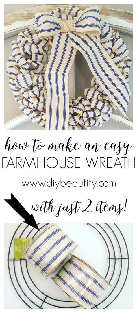 WOW! You have got to see how to make this farmhouse wreath for under $10, in less than 30 minutes! Tutorial available at diy beautify! Farmhouse Design Ideas, Farmhouse Crafts, Diy Burlap, Ribbon Wreath, Wreath Tutorial, Farmhouse Wreath, Décor Diy, Wreath Crafts, Farmhouse Design