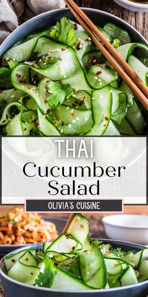 Sides For Asian Food, Cucumber Salad Thai, Spinach Sesame Salad, Sides With Chinese Food, Cucumber Dill Recipes, Bar Taco Cucumber Salad, Tasty Salads Healthy, How To Julienne Cucumbers, Asian Cucumber Salad Recipe Sesame Oil