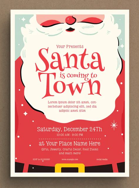 Christmas Santa Event Flyer Template AI, PSD Christmas Fayre Poster, Santa Poster Design, Christmas Flyers Ideas, Christmas Event Flyer, Christmas Event Poster, Christmas Flyer Design, Nonprofit Website Design, Christmas Brochure, Internal Comms