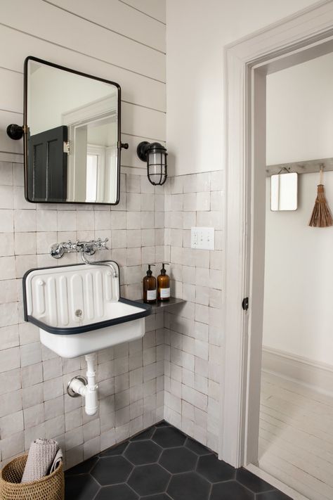 Offering long term rentals at our designer apartments — This Old Hudson Picture Frame Bathroom, 1940 Bathroom, Frame Bathroom Mirror, Monochromatic Bathroom, Salon Art Deco, Frame Bathroom, Home Idea, Shade Store, Cle Tile