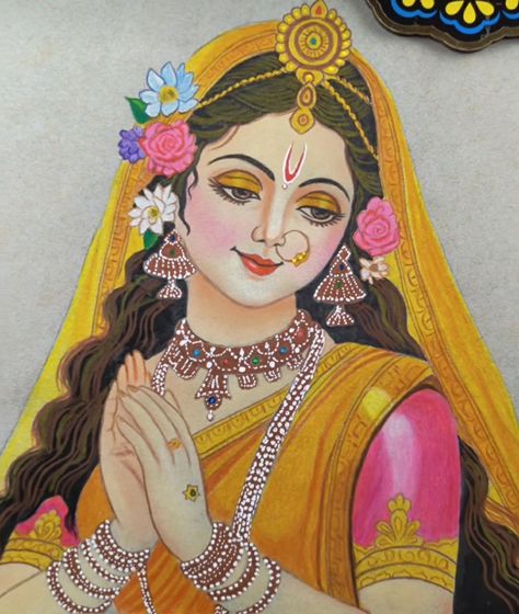 Radha Rani Cute Images, Radha Krishna Pencil Colour Drawing, Radha Ji Drawing, Rangoli God, 2024 Diwali, Exclusive Blouse Designs, Art Competition Ideas, Bhagwan Ji, Sketch Images