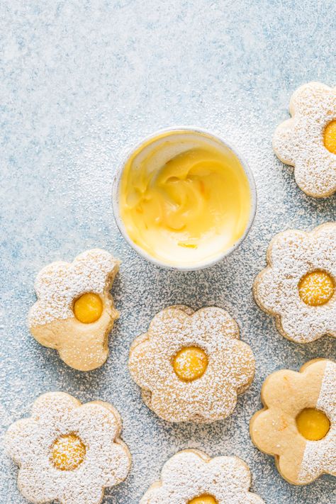 Meyer Lemon Cookies, Cute Easter Cookies, Spring Shortbread Cookies, Lemon Linzer Cookies, Lemon Spritz Cookies, Spring Cookie Ideas, Spring Cookies Recipes, Spring Cookie Recipes, Spring Pastries