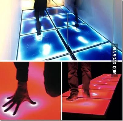 Pressure Sensitive Floor - 9GAG Interactive Architecture, Interaktives Design, Flooring Designs, Creative Flooring, Sensory Room, Contemporary Floor, Unique Flooring, Interactive Installation, Interactive Art