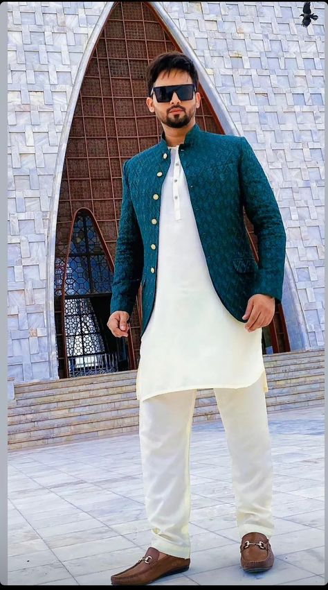 Sea Green Kurta For Men, Prince Coat Wedding Pakistani, Prince Coat Wedding Pakistani Men, Kurta Koti, Koti Design, Sherwani Design, Wedding Matching Outfits, Pista Green Colour, Engagement Decoration