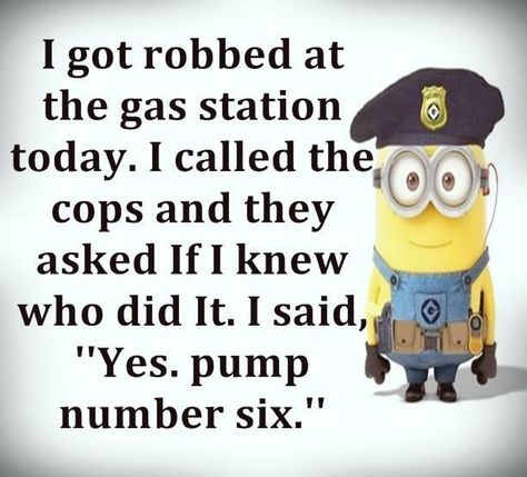 I got robbed at the gas station today. Minion Words, Driving Humor, Sunday Humor, Minion Memes, Minion Mayhem, Funny Quotes Tumblr, Funny Minion Memes, Minion Jokes, Minions Love