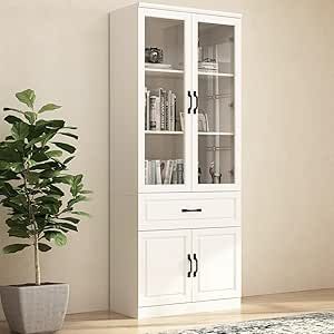 Display Storage Cabinet, Upper Cabinet, Bookcase With Glass Doors, Storage Bookcase, Tall Bookcase, Doors Wooden, Metal Storage Cabinets, Shelf White, Tall Bookcases