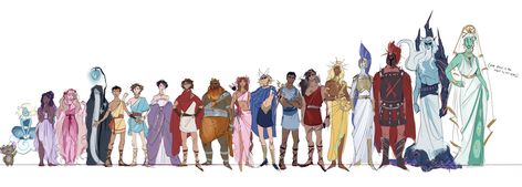 line up of all my character designs for EPIC bc I had some free time Polyphemus and Scylla aren't here for the same reason as Zeus, they're too big to fit in nicely. Greek Mythology Characters, Epic The Musical, Greek Mythology Humor, Greek Mythology Gods, Greek Gods And Goddesses, Greek Mythology Art, Greek And Roman Mythology, My Character, Musical Art