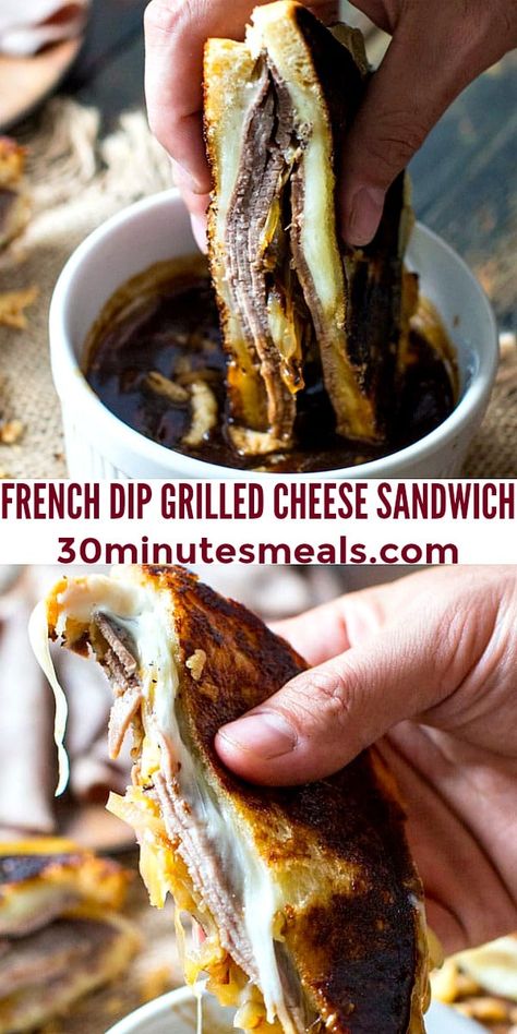 French Dip Panini Recipes, French Dip Grilled Cheese Sandwich, Grilled Cheese Sandwich Ideas, French Dip Grilled Cheese, Sandwich Appetizer, Snacks Sandwiches, Baked Sandwiches, Grill Cheese, French Dip Sandwich