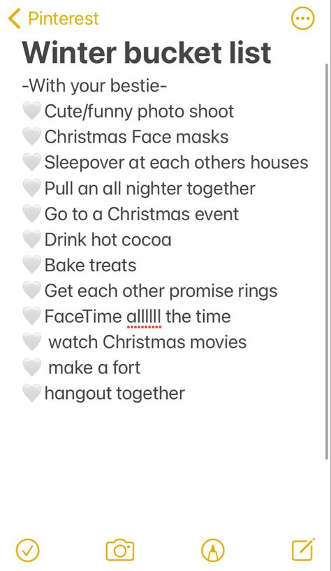 Christmas Bucket List For Best Friends, Christmas Bucket List For Friends, Things To Do During Christmas With Friends, Winter Couple Bucket List, Bestie Activities Bucket Lists, Christmas To Do List With Best Friend, Things To Do At Christmas With Friends, Christmas Break Bucket List, Fun Christmas Ideas With Friends