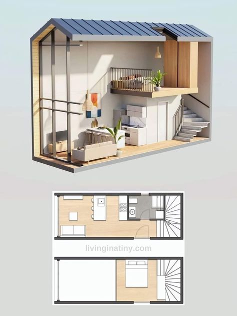 Loft House Design, Tiny House Loft, Tiny House Inspiration, Small House Design Plans, Modern Tiny House, Loft House, Tiny House Interior, Tiny House Cabin, House Blueprints