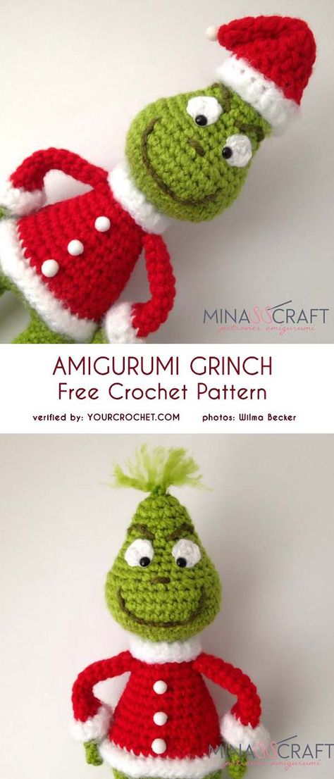 Grinch Amigurumi Free Crochet Pattern Beginners Amigurumi, Le Grinch, Amigurumi Minta, Crochet Xmas, Bear Christmas, Crochet Amigurumi Free Patterns, Crochet Amigurumi Free, Crochet Pattern Amigurumi, Holiday Crochet