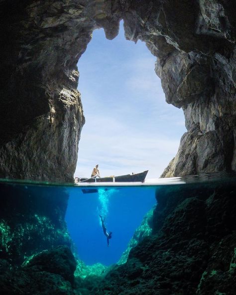 Greece Travel | Explore caves along the rugged and remote coast of Karpathos Island Karpathos Greece, Levitation Photography, Double Exposure Photography, Karpathos, Cave Diving, Norman Vincent Peale, Exposure Photography, Experimental Photography, Underwater Photos