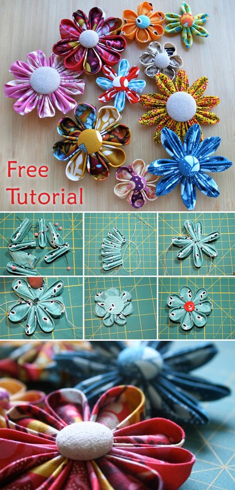 Ribbon Folding, Kanzashi Tutorial, Tutorial Sewing, Origami Patterns, Fabric Flower Tutorial, Flowers Tutorial, Handmade Flowers Fabric, Hair Accessories Boho, Kanzashi Flowers