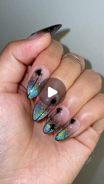 Vettsy on Instagram: "🌈🕷️Black Holo Cat Eye with Spider Nails 💅 Save for Halloween 👻

🛒Products Used:
✨Rainbow Cat Eye Gel
✨Hema-Free Gel-Glazy
✨Solid Gel-14 Nightdream
✨Sponge Ombre Pen Pro

👉 Shop the same nail supplies via my bio or visit vettsy.com

Follow @vettsystore & @vettsynails for more nail inspiration 🧚‍♀️

👭Tag friends who would like this👭

#vettsynails #nailsathome #spidernails #holographicnails #holonails #cateyenails #frenchnails #halloweennails #halloweennailart #easynailart #nailinspo #nailtrends" Cat Eye Halloween Nails, Glitzy Nails, Dead Nails, Spider Nails, Basic Nail, Holo Nails, October Nails, Tag Friends, Cat Eye Gel