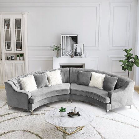 Everly Quinn Tufted Curved Velvet Sofa Set | Wayfair Small Curved Sofa, Curved Couch, Velvet Sofa Set, Velvet Corner Sofa, Curved Sectional, Upholstered Couch, Modular Couch, Round Sofa, Rolled Arm Sofa