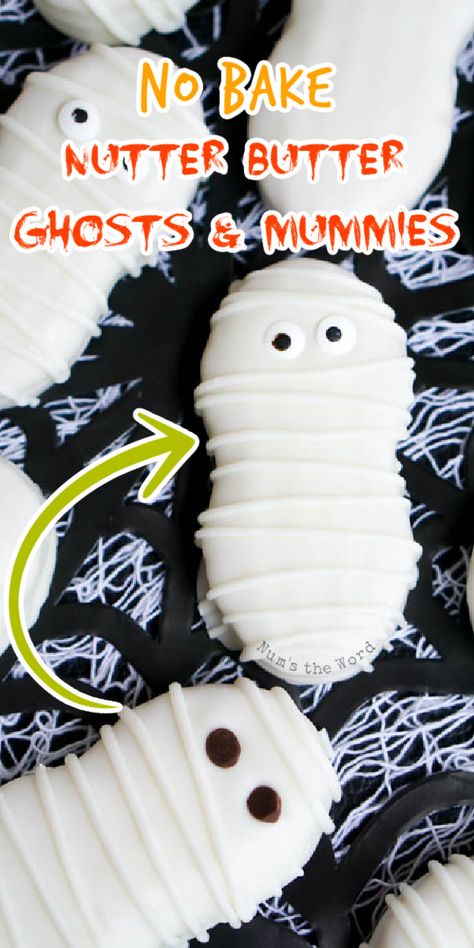 Nutter Butter Ghosts, Nutter Butter Ghost Cookies, Halloween Ghost Cookies, Halloween Mummy Cookies, Eclectic Halloween, Halloween Brunch, Mummy Cookies, Amazing Cookie Recipes, Fun Halloween Treats